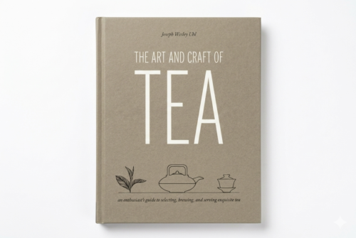 The Art and Craft of Tea book cover by Joseph Wesley Uhl featuring a beautifully arranged cup of tea and tea leaves