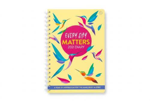 Every Day Matters 2021 Desk Diary cover from Watkins Publishing featuring vibrant, uplifting artwork and a spiral binding