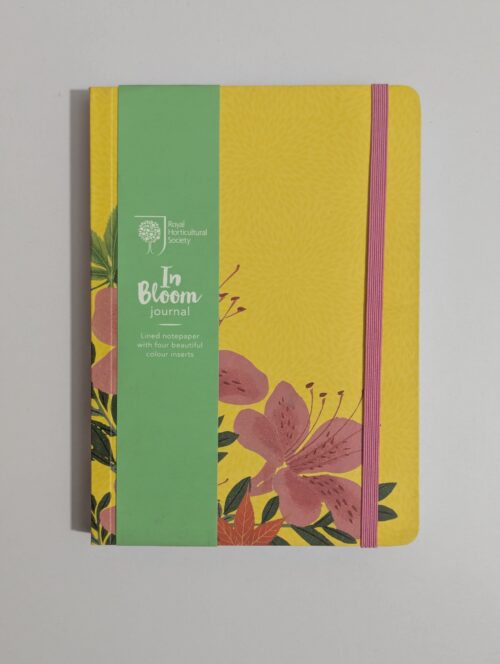RHS In Bloom Journal cover by Royal Horticultural Society with botanical illustrations and ribbon closure