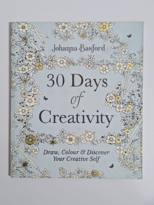 30 Days of Creativity book cover by Johanna Basford featuring colorful doodles and the subtitle Draw Colour and Discover Your Creative Self