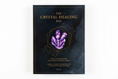 The Crystal Healing Box by Sue Lilly, a kit containing a guide to crystals and a card deck in a hardcover case
