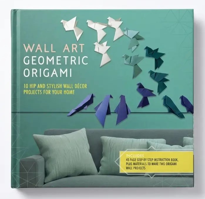 Wall Art Geometric Origami kit by Eleanor Kwei featuring colorful paper sheets and a step-by-step instruction book