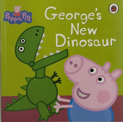 Peppa Pig George's New Dinosaur book cover — George with a new dinosaur toy — picture book for ages 2 to 5